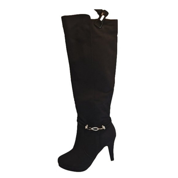Dream Pair high-heel knee-hight boots dark blue heeled boot slouchy rhinestone - Picture 1 of 16